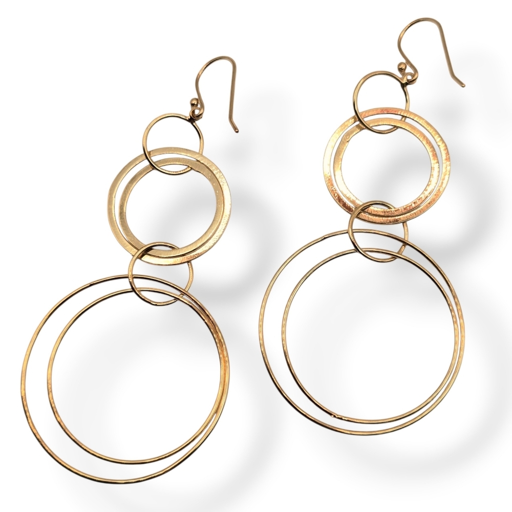 Gold Interlocking Circles Hoops Earrings Dainty Lightweight Gold Plate Boho